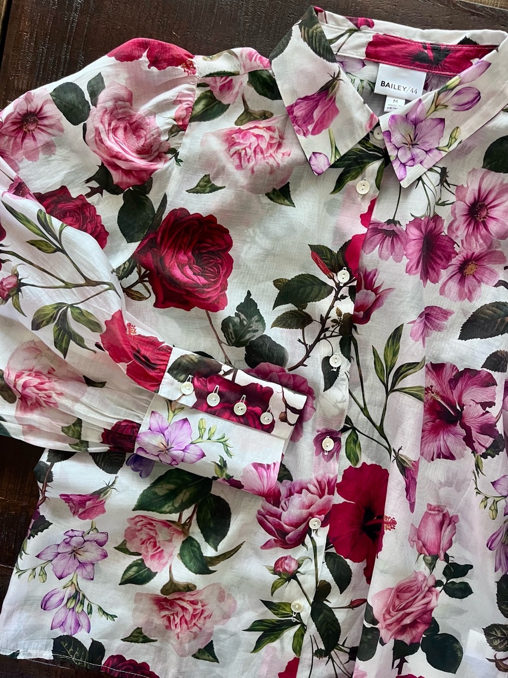 Bailey 44 Floral Button-Front Blouse Long Sleeves Women's Size Medium